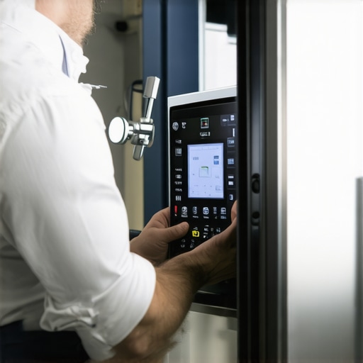 Technician employing digital diagnostic tools on a refrigerator for precise repair
