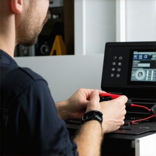 Technician performing diagnostic on appliance with advanced tools