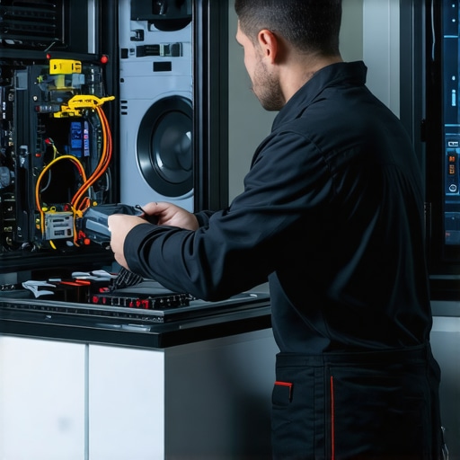 Technician using diagnostic tools to repair modern home appliances