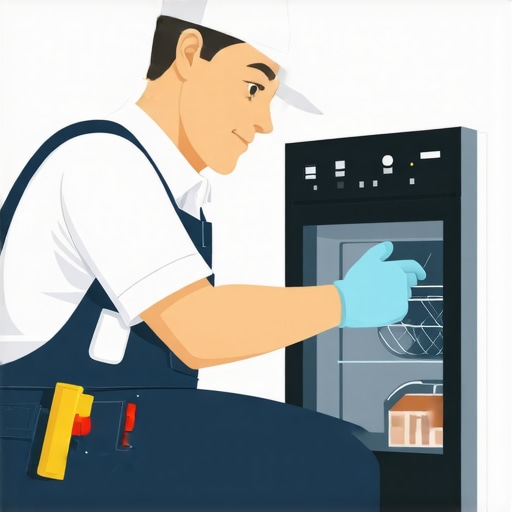 Home Appliance Maintenance by a Technician Technician inspecting and cleaning a household appliance, representing professional maintenance and care.