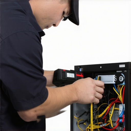 Technician troubleshooting appliance with electronic analyzer