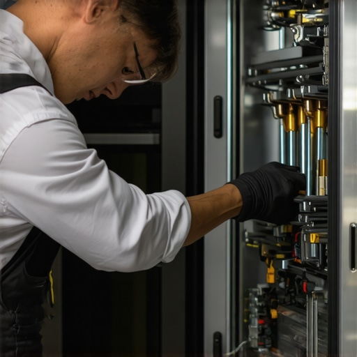 Technician repairing appliance with professional tools, highlighting quality and trustworthiness.