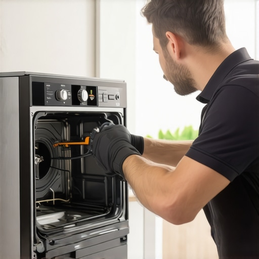 Technician using diagnostic tools on an appliance