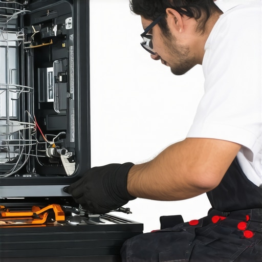 Technician repairing a modern home appliance with specialized tools.