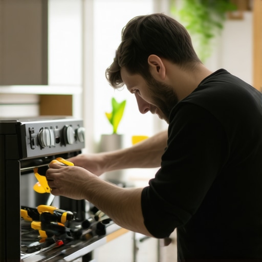 Technician repairing appliance in home for fast service