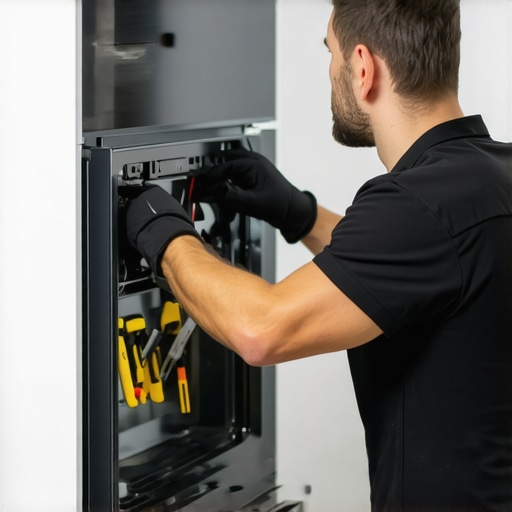 Technician properly installing a home appliance with tools, ensuring quality setup