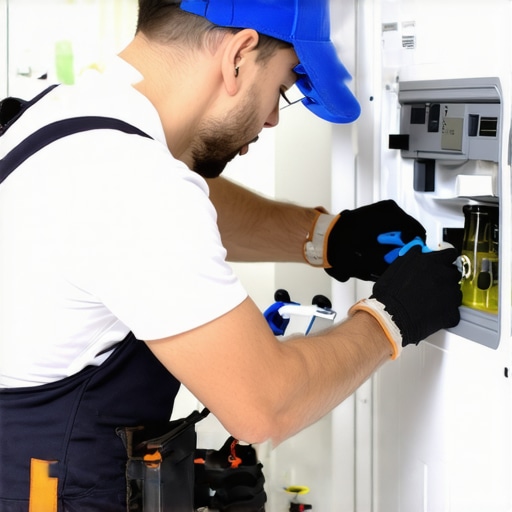Efficient appliance repair by a professional technician Technician repairing a household appliance promptly and professionally.