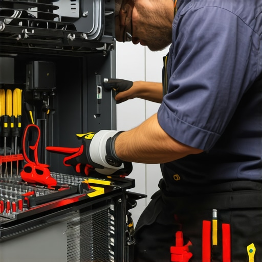 Technician repairing a household appliance efficiently with necessary tools.