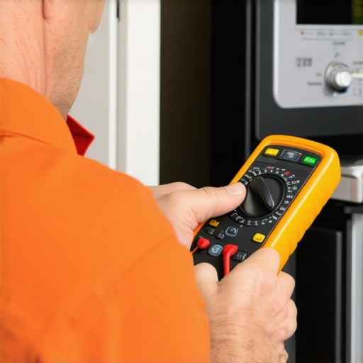 Homeowner Testing Appliance with Multimeter Person using multimeter to diagnose appliance electrical issues