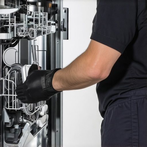 Technician installing a dishwasher correctly, focusing on connection and leveling