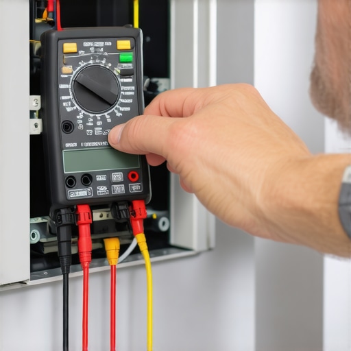 Professional technician testing appliance electrical circuit with a multimeter
