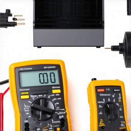 Homeowner using multimeter and inspection camera to diagnose appliance issues.
