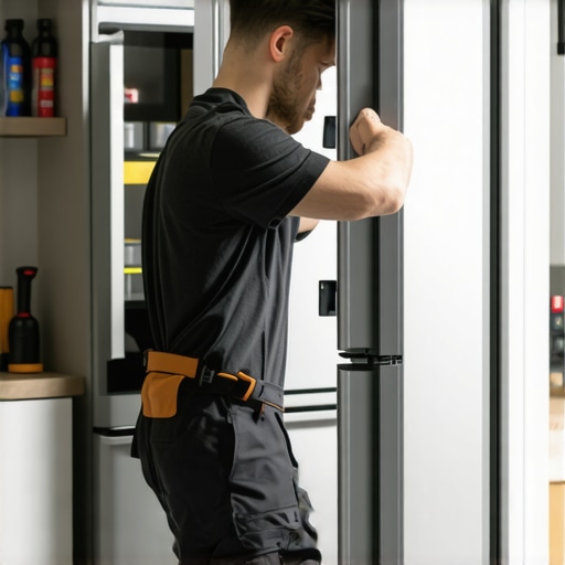 Technician repairing a refrigerator quickly to prevent food spoilage.