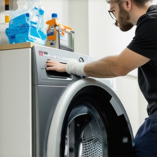 Technician checking a 2026 front-loader washing machine to ensure proper maintenance