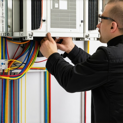 Technician installing an HVAC system correctly with attention to placement and wiring