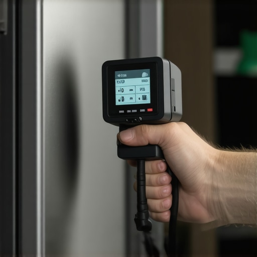 Technician inspecting appliance interior with a digital camera.