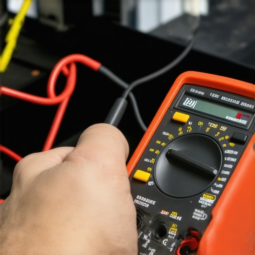 Using a digital multimeter for appliance troubleshooting Technician testing an appliance connection with a multimeter for maintenance
