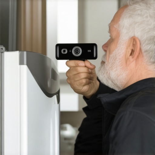 Homeowner inspecting appliance components with a digital inspection camera