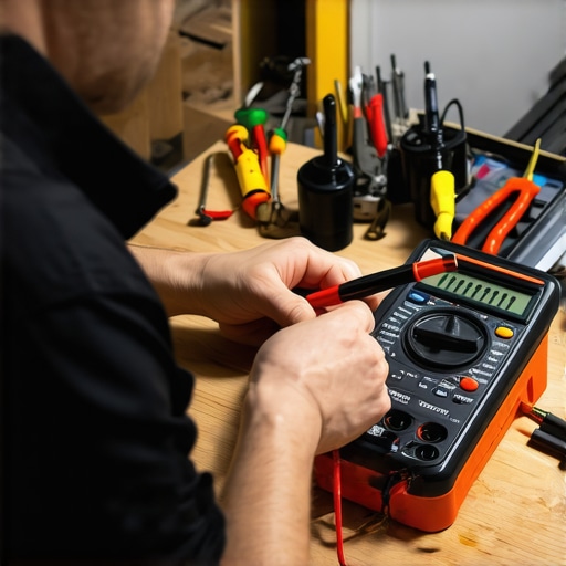 Technician testing appliance wiring with multimeter and screwdriver