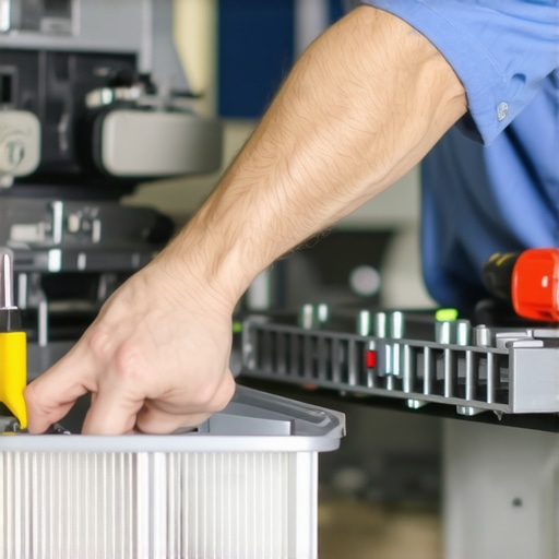 Technician scrubbing dishwasher spray arm and filter to remove debris