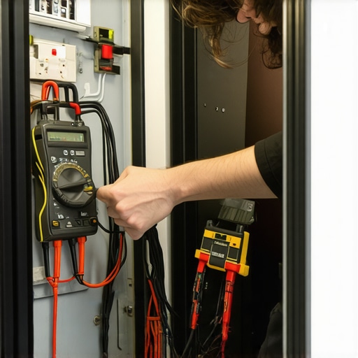 Technician using multimeter to diagnose appliance issue