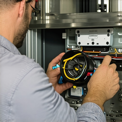 Technician cleaning lint from a dryer's vent hose during maintenance.