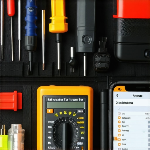 A set of professional tools and a smartphone diagnostics app for appliance repair.