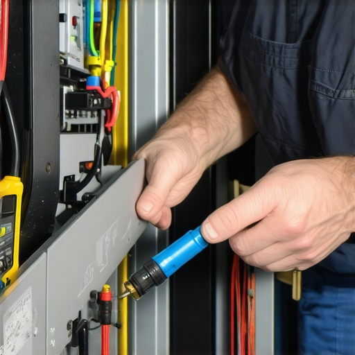 Technician testing appliance components with multimeter and screwdriver
