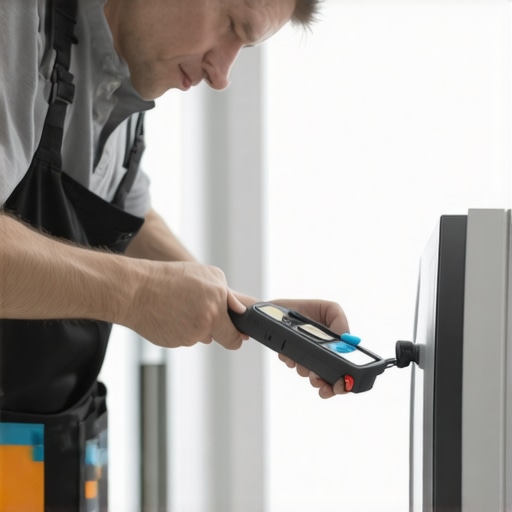 Person inspecting and cleaning home appliances with tools for maintenance