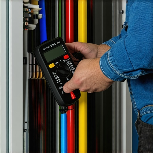 Homeowner maintaining appliances with multimeter and brushes.