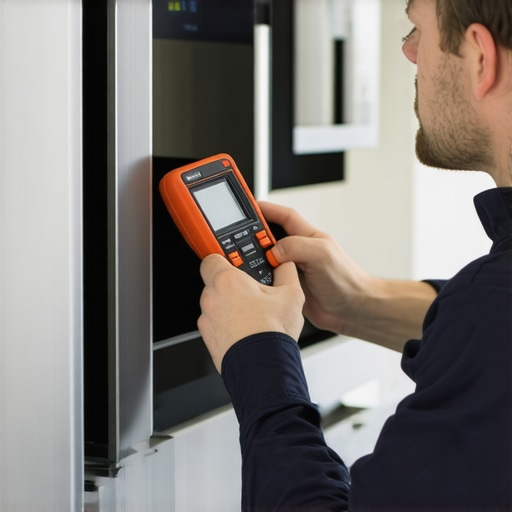 Essential tools for appliance maintenance Technician inspecting appliances with a multimeter and inspection mirror.