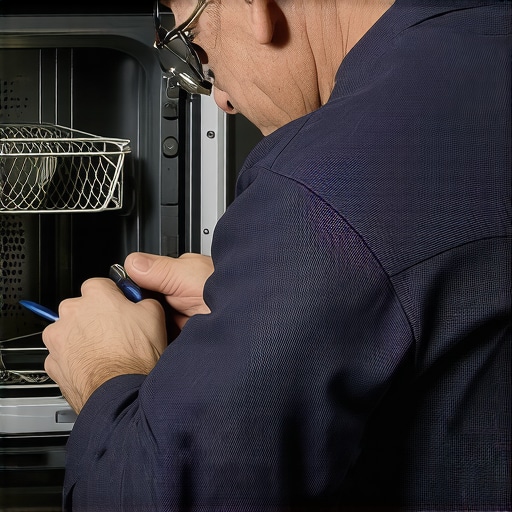 A technician performing detailed diagnostics on an appliance, highlighting thorough troubleshooting.