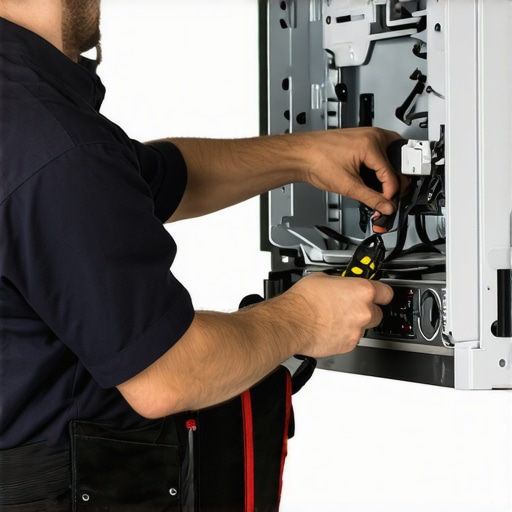 Technician correctly installing an appliance with tools and calibration