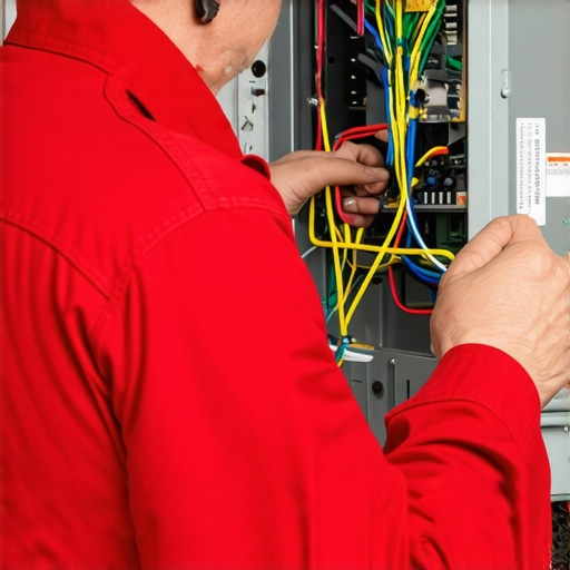 Technician carefully examining appliance wiring and components during installation process.