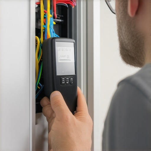 A person using a voltmeter to check connections on a smart doorbell wiring setup