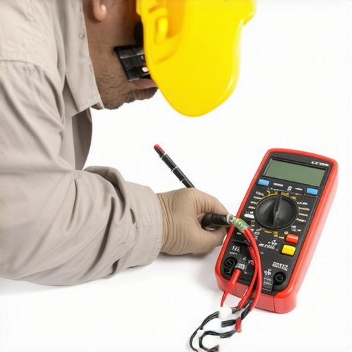 Technician testing an AC capacitor with a multimeter for signs of failure