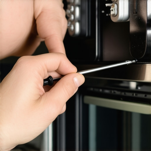 Person calibrating an oven thermostat using a screwdriver