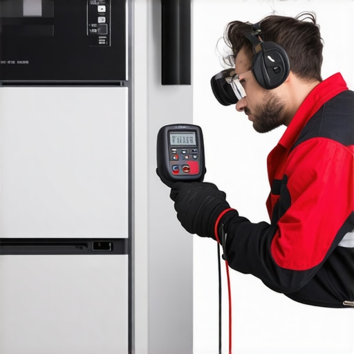 Technician diagnosing appliances using a multimeter and thermal imaging device