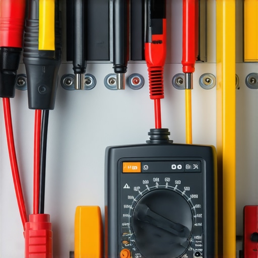 A person testing appliance wiring with a digital multimeter for troubleshooting.