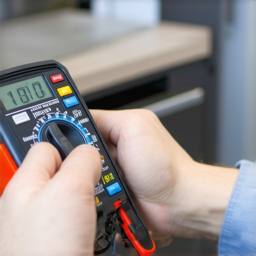 Technician measuring electrical components of an appliance with a multimeter