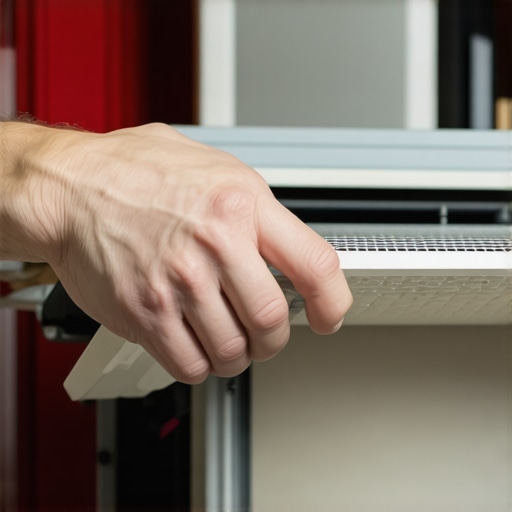 Person replacing an HVAC filter in a home air conditioning unit