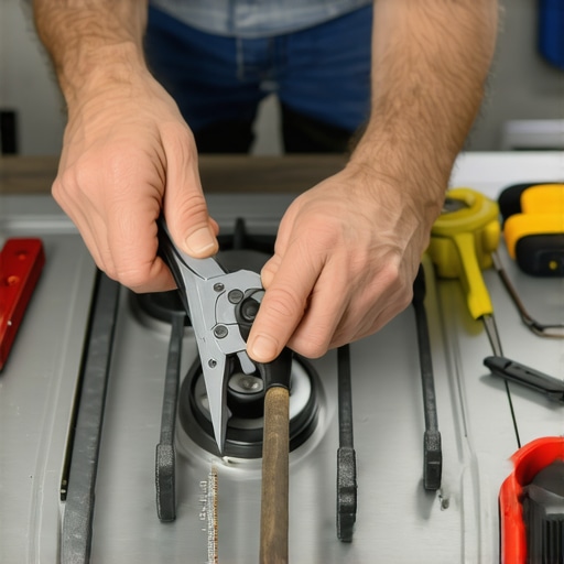 Technician replacing a faulty stove element with a screwdriver