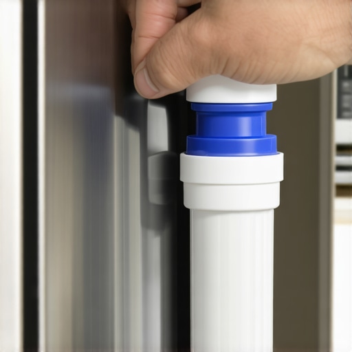 Technician removing and installing a refrigerator water filter to improve water flow.