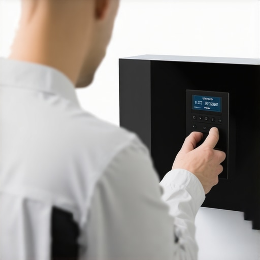 Technician unplugging and resetting a smart fridge to fix the frozen display.