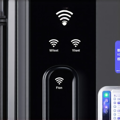 A modern smart refrigerator showing Wi-Fi connection status on its display