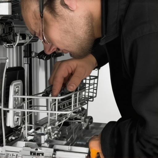 Close-up of a technician inspecting dishwasher seal