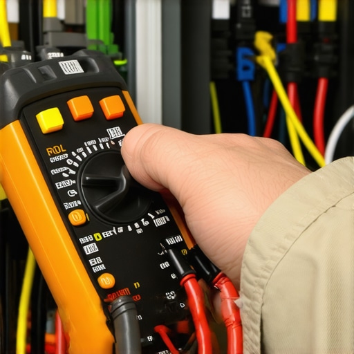 Technician testing appliance wiring with a multimeter during maintenance.