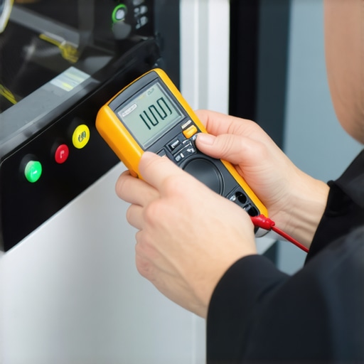 Person measuring electrical components of an appliance with a multimeter