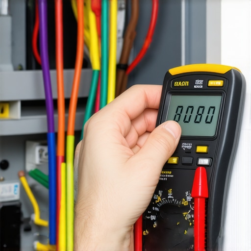 Technician testing appliance wiring with a digital multimeter