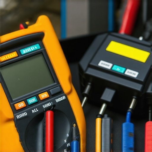 Hands holding a digital multimeter testing an appliance part during maintenance.